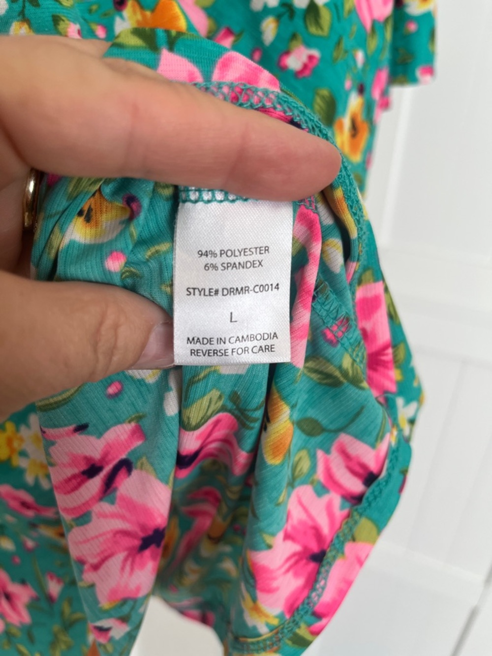 Dear Scarlett Floral Teal Babydoll Tunic with Pink & Yellow Blooms - Picture 5 of 5